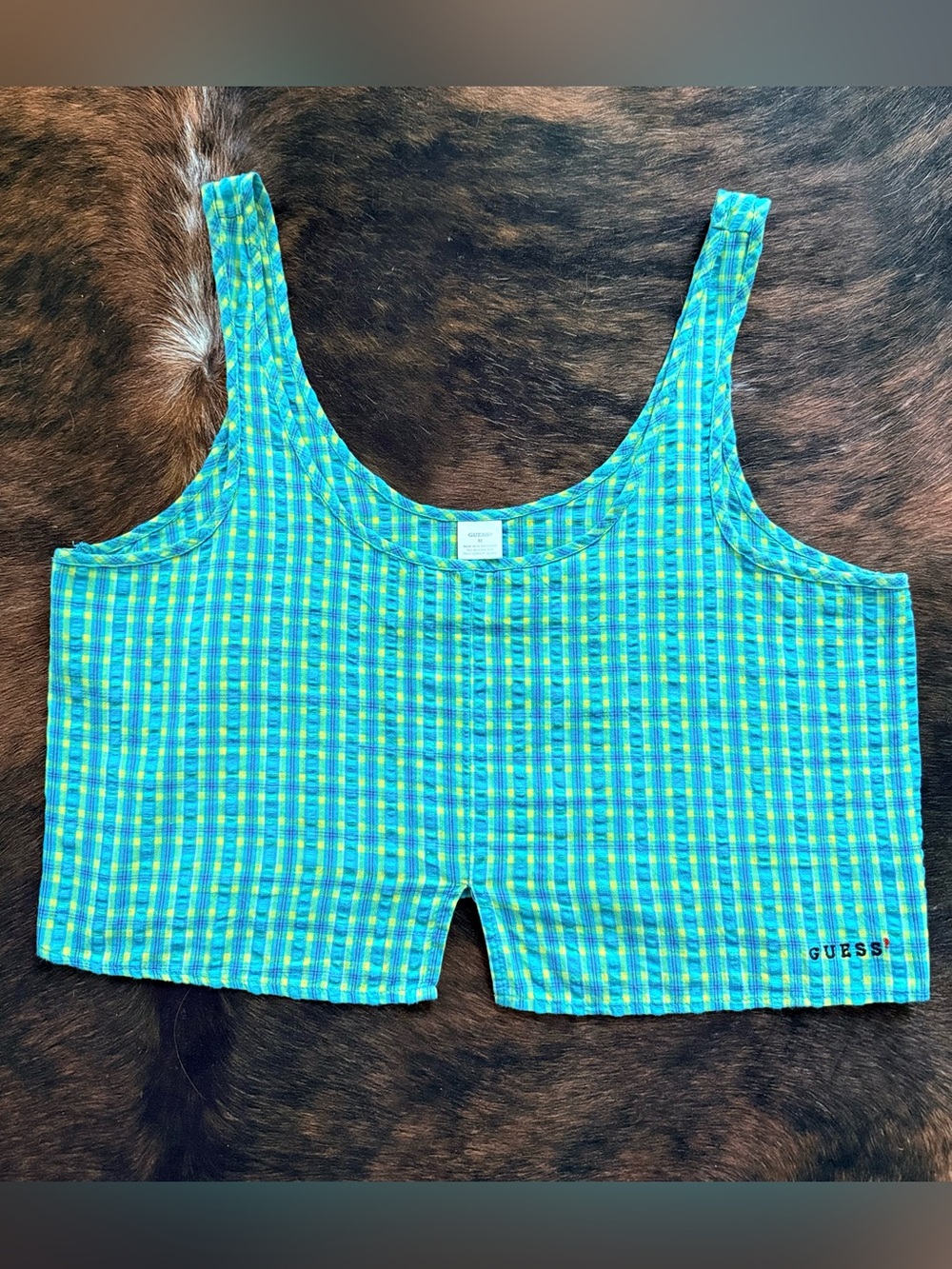 Mint! Vintage 90’s Guess gingham wide fit cropped top- Size M